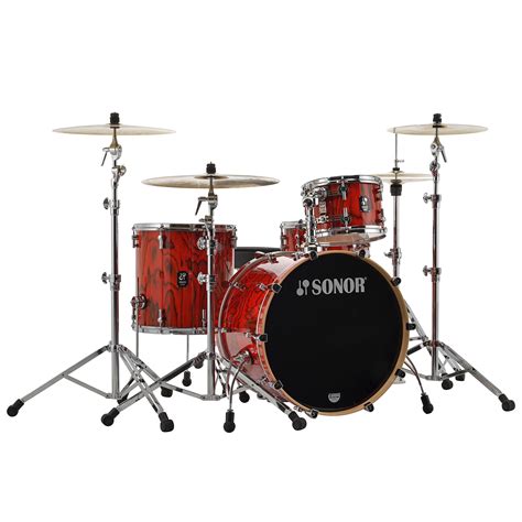 Sonor Prolite 22 Fiery Red 3 Pcs Shell Set With Mount Drum Kit