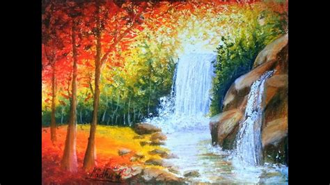 Sunset Oil Pastel Waterfall Moonlight Waterfall Scenery Drawing Just
