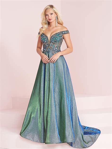 French Novelty Panoply 14042 Beaded Off Shoulder Shimmer Gown
