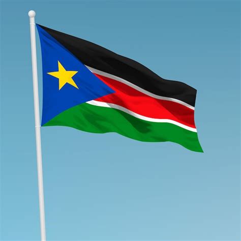 bandeira do sudão do sul no mastro da bandeira modelo para o dia da independência vetor premium