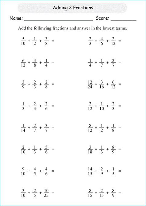 Adding Fractions Worksheets With Answers Pdf