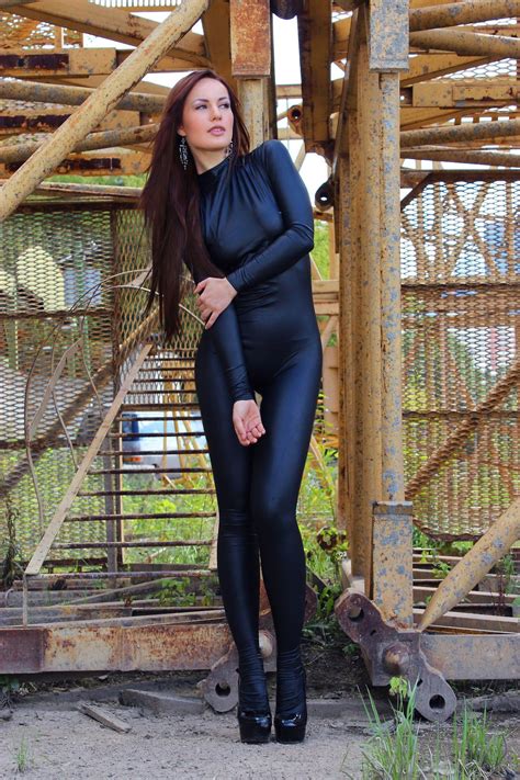 Black Spandex Catsuit With Shiny Black Heels 2 Spandex Catsuit