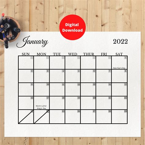 Printable Calendar 2022 2022 Printable Calendar With Etsy