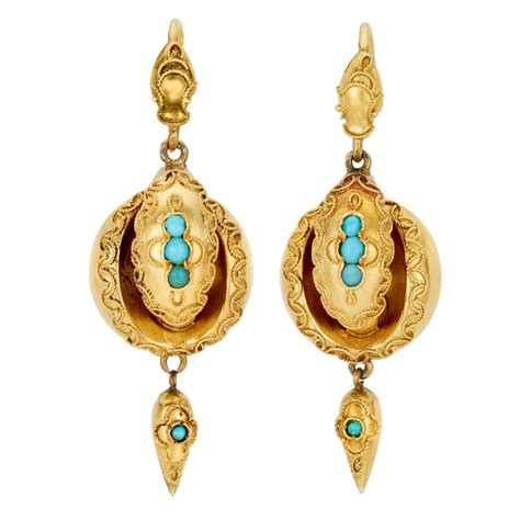 Victorian Turquoise Gold Drop Earrings For Sale At Stdibs