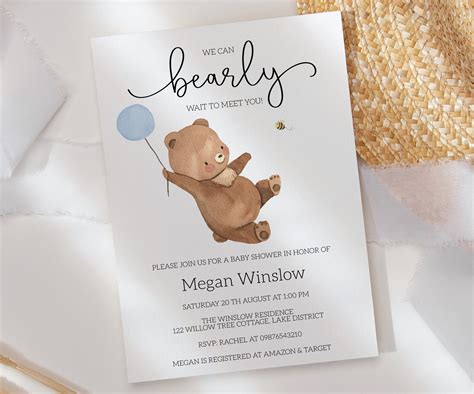 Bear Baby Shower Invitation Boy Baby Shower Invites Bear Etsy