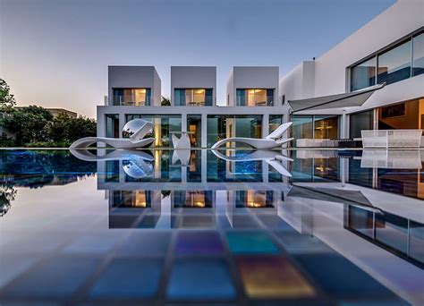 Hd Wallpaper Luxurious Modern Mansion With Pool Island Reflection