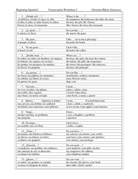 15 basic spanish conversation worksheets / worksheeto.com