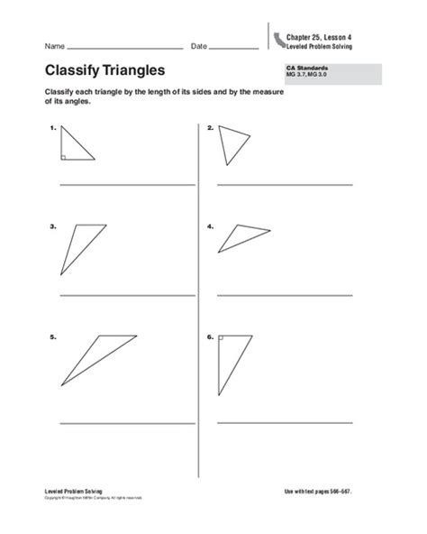 Classify Triangles Worksheet For 4th 7th Grade Lesson Planet