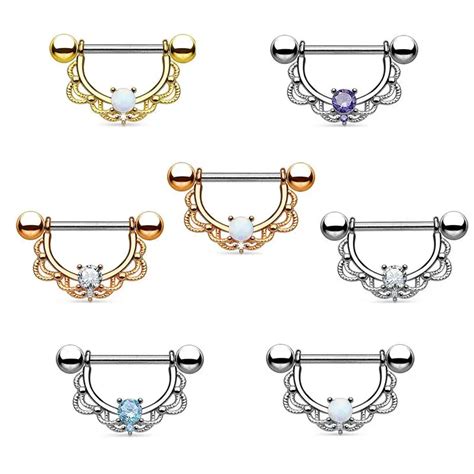 New Product A Pair Opal Stone Nipple Barbell Piercing Ring Zircon