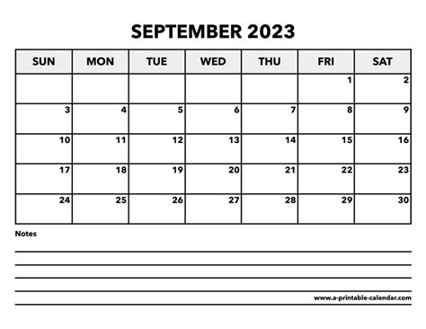 Calendar September 2023 A Printable Calendar