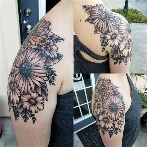 Dimensional Flower Power Flower Shoulder Tattoo Shoulder Tattoo