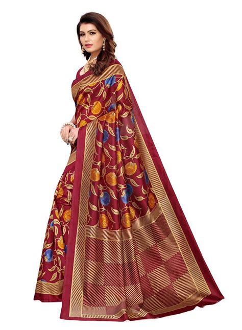 Red Printed Art Silk Saree With Blouse Eka Lifestyle 3214215