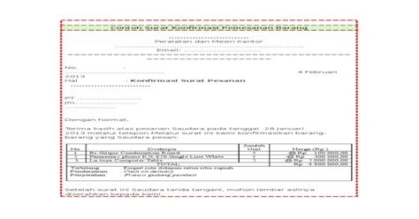 Surat Konfirmasi Pemesanan Barang Pdf Document