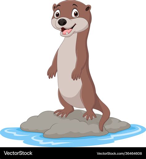 Cartoon Otter Standing On Stone Royalty Free Vector Image