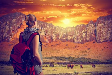 Premium Photo Woman Traveler With A Backpack