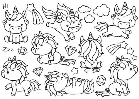 Premium Vector Clipart Kawaii Unicorns Outlines Cute Unicorns Outlines