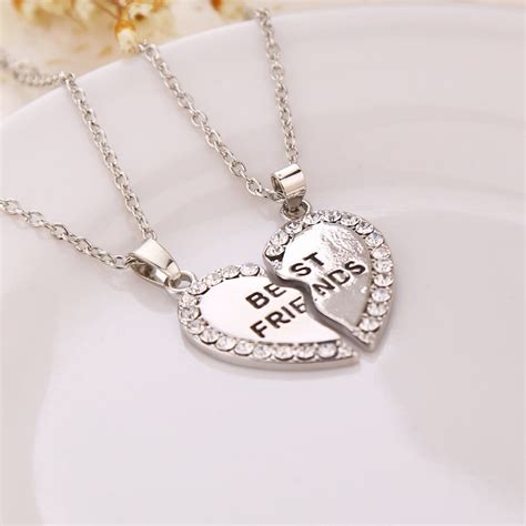 Best Friend Heart Silver Gold Rhinestone 2 Pendants Necklace Bff Friendship T Ebay
