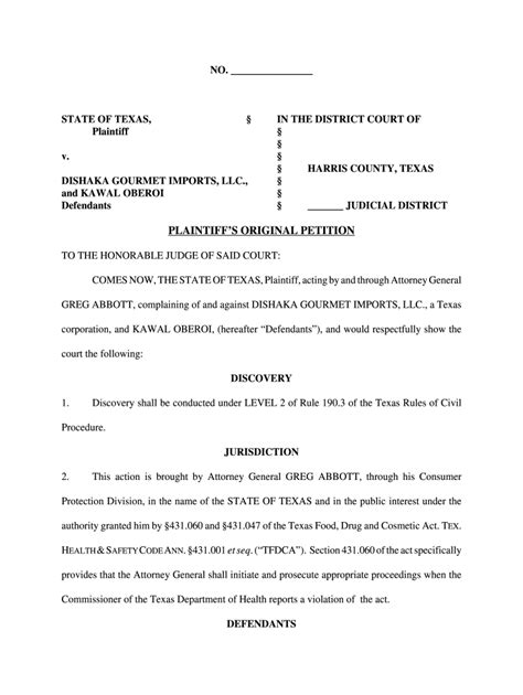 Original Petition Format Fill And Sign Printable Template Online Us