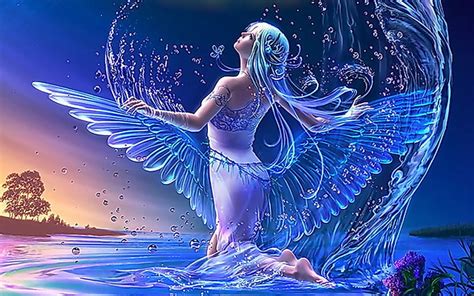 720p Free Download Soft Blue Angel Water Fantasy Wings Angel Hd