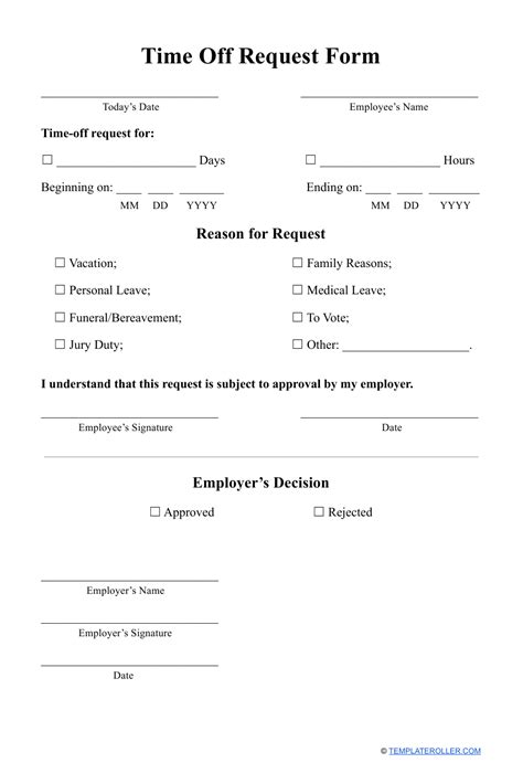 Time Off Request Form Download Printable Pdf Templateroller