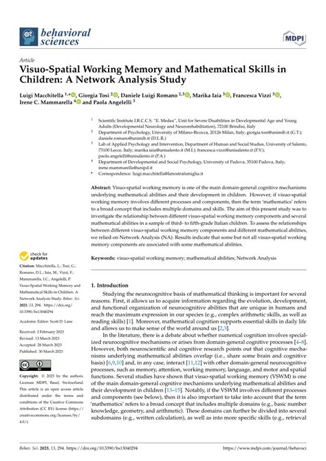 Pdf Visuo Spatial Working Memory And Mathematical Skills In Children