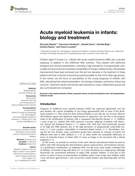 Pdf Acute Myeloid Leukemia In Infants Biology And Treatment