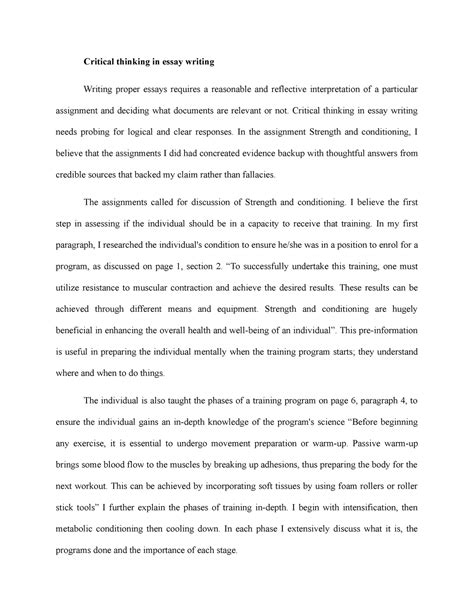 Critical Thinking In Essay Writing Critical Thinking In Essay Writing