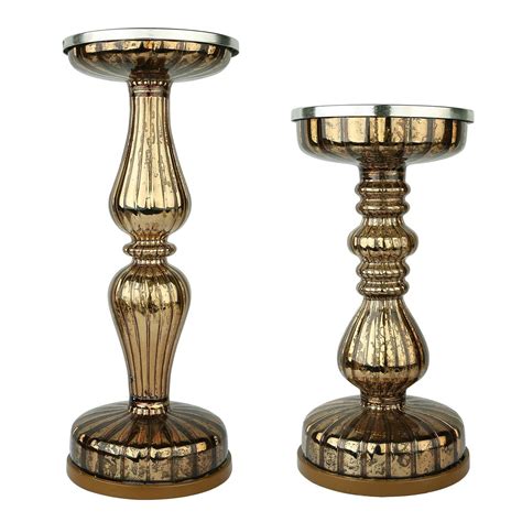 S2 Lit Pillar Candle Holder Handmade Mercury Glass Candle Holder Pedestals Great Decor
