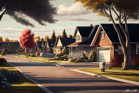 American Village House Landscape Sky Graphic By Alone Art · Creative