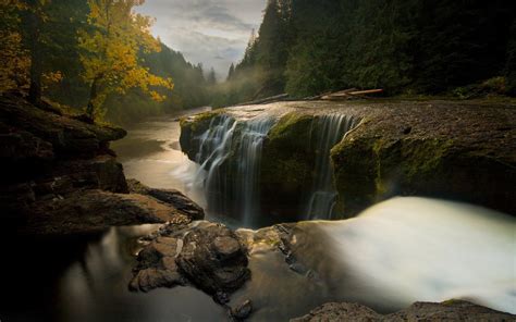Nature Landscape Water Trees Washington State River Waterfall Stream Usa Rock Forest