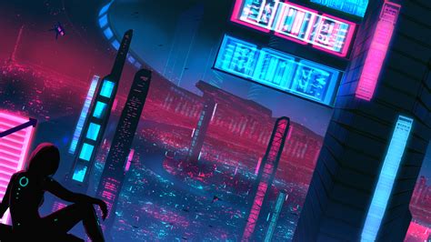 Night Neon Alone Girl Cyberpunk