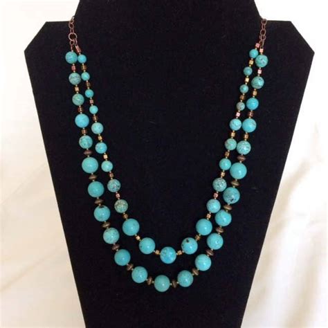 Turquoise Statement Necklace Double Strand Beaded Stone