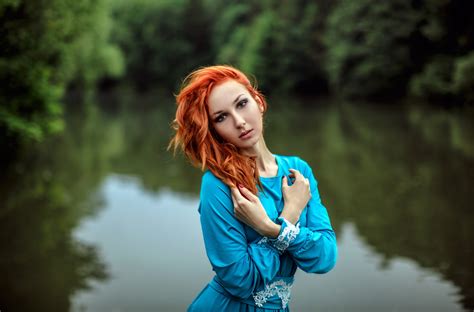 Anna Boevaya Women Model Dress River Women Outdoors Redhead Portrait