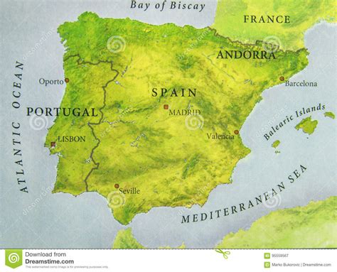 Santiago de compostela ist die hauptstadt der halbautonomen region galizien in nordwesten spaniens und wird oft auch einfach als santiago bezeichnet. Geographische Karte Des Europäischen Landes Portugal Und ...