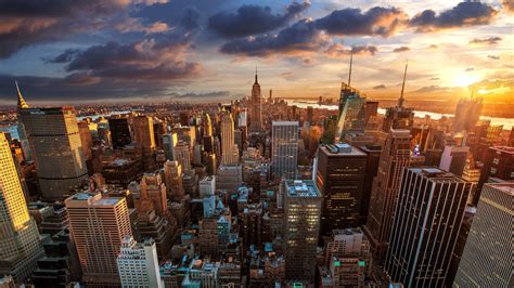 Download 1920x1080 New York Cityscape Sunset Skyscrapers Modern