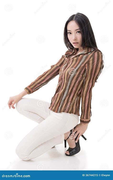 Squat Pose By Asian Beauty Stock Image Image Of Face