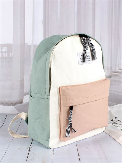 Color Block Pocket Front Backpack Fancy Bags Cute School Bags Cute