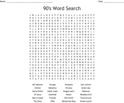 90s Word Search Wordmint 90s Crossword Puzzle