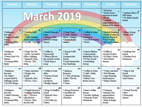 March Senior Activities Calendar