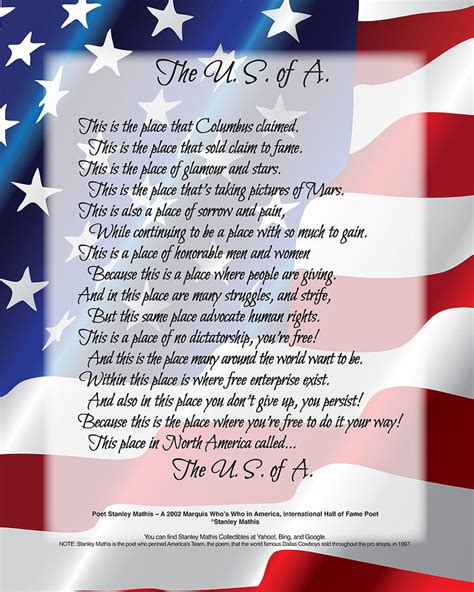 The Usa Flag Poetry Art Poster Digital Art By Stanley Mathis