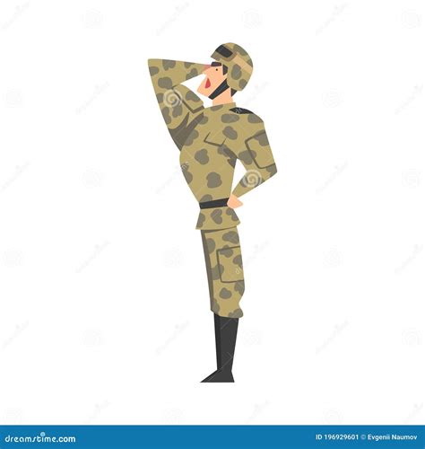Saludo De Soldado Del Ejército Personaje De Hombre Militar En Uniforme De Combate De Camuflaje