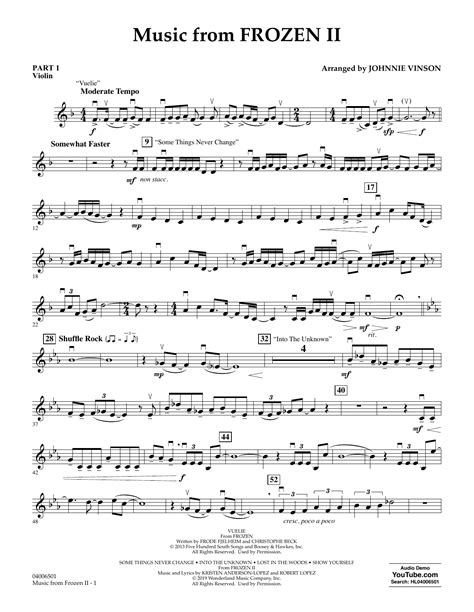 Music From Disneys Frozen 2 Arr Johnnie Vinson Pt1 Violin