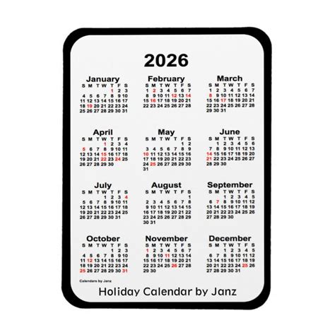 2026 Black Holiday Calendar By Janz Magnet Uk