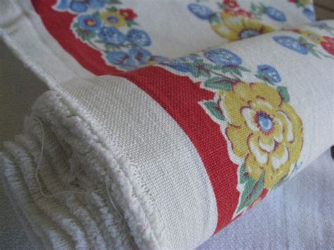 Roll Of Vintage Linen Toweling Red Border With Blue And Etsy