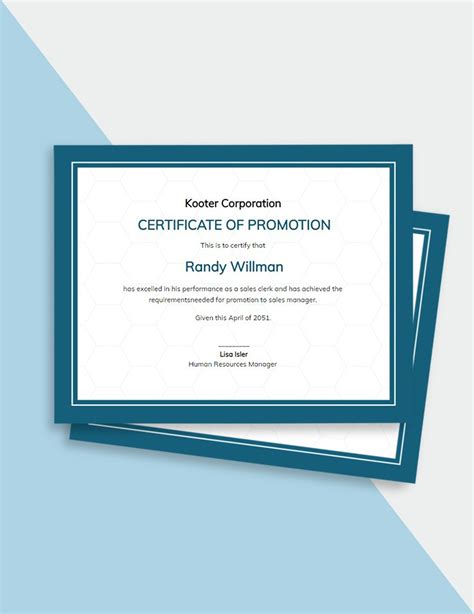 Certificate Of Promotion Template