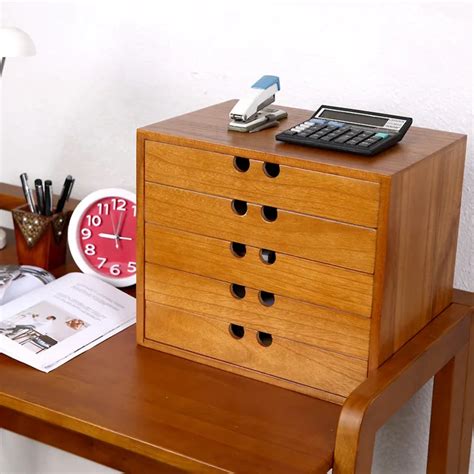 Wooden Desk Drawer Storage Box Wooden Desktop 4 File Data Cabinets