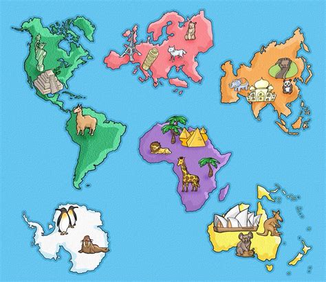 Mapa Mundi Animales Geografía Para Niños Continentes Los