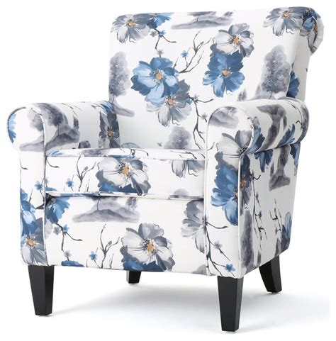 Top rated floral accent chair at a great price. Manon Blue & White Floral Print Fabric Club Chair ...