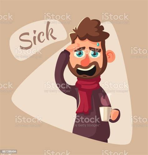 Sick Man Unhappy Character Vector Cartoon Illustration Stock