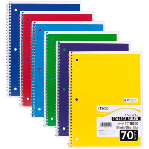 Mead Spiral Notebook College Ruled 1 Subject 70 Sheets